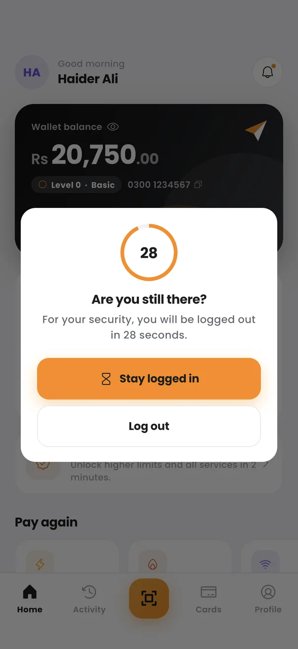 Auto logout warning